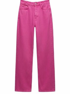 Zara hot pink jeans high waist full length straight leg size 0 EUC